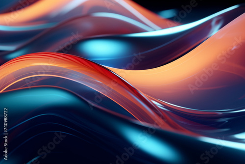 3D glass wavy background. Science fiction or information technology concept