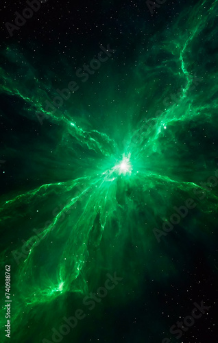 photo green lights particles in the nebula