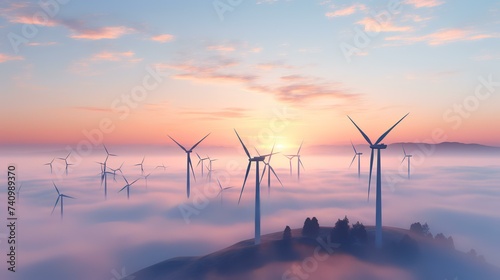 Wind Farm at Dawn: Turbines Against Sunrise Sky