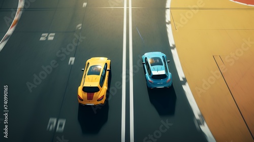 Aerial Overhead View of Car Racing Game