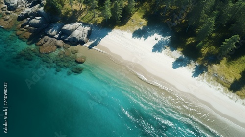 Aerial Picture of Sandy Beach and Coniferous Forest