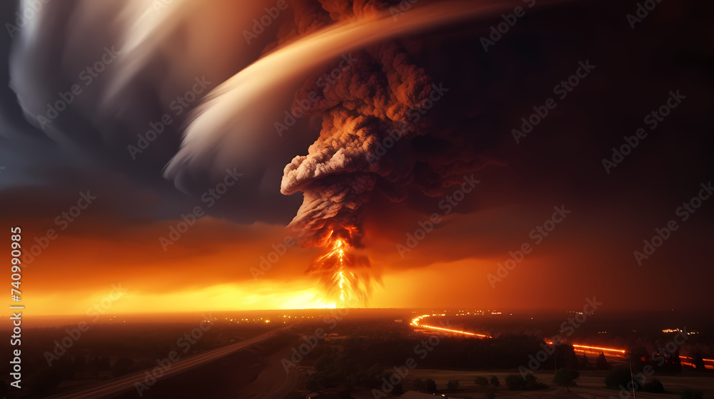 Fototapeta premium Tornado in sky and landscape
