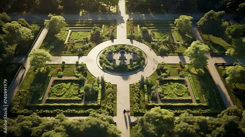 Aerial View of Square Garden Design

