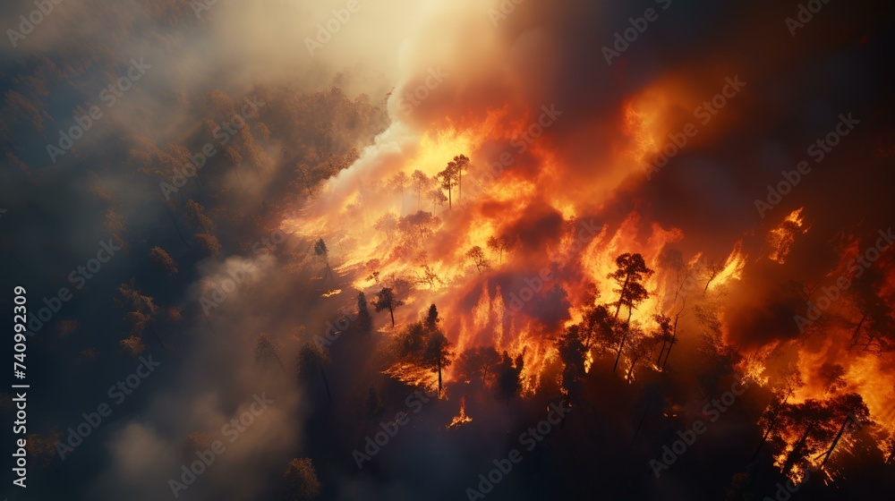 Aerial View of Massive Wildfire or Forest Fire

