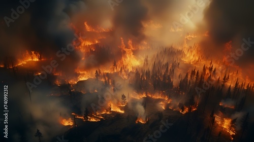 Aerial View of Massive Wildfire or Forest Fire  