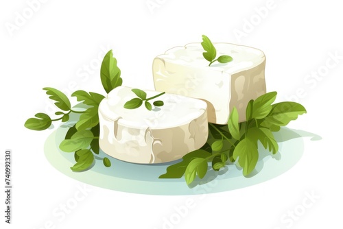 Wallpaper Mural delicious white goat cheese on the background, goat cheese on a plate, cut cheese on a white background Torontodigital.ca