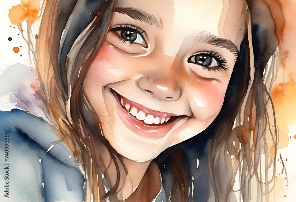 Naklejka premium Beautiful girl watercolor