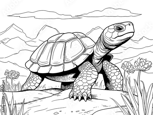 Tourtle coloring book page black and white outline zoo animals illustration for children photo