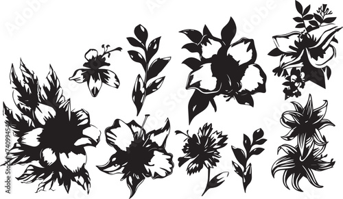 Set Flowers. Hand drawn vector illustration