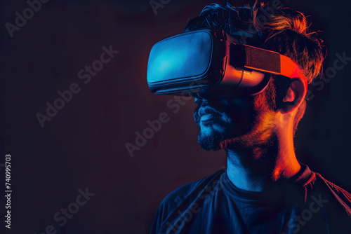 Man in VR glasses on dark background