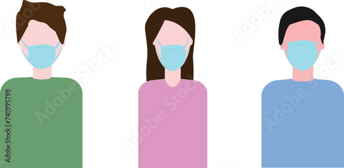 illustration of two men and a woman wearing face masks