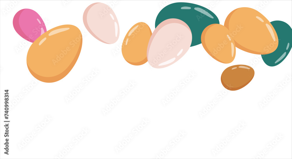 Happy Easter Banner. Pattern of eggs, flowers and twigs. For card, banner, poster, flyer, and web. Spring Festival. Vector illustration Happy Easter Banner. Pattern of eggs, flowers and twigs. For card, banner, poster, flyer, and web. Spring Festival. Vector illustration