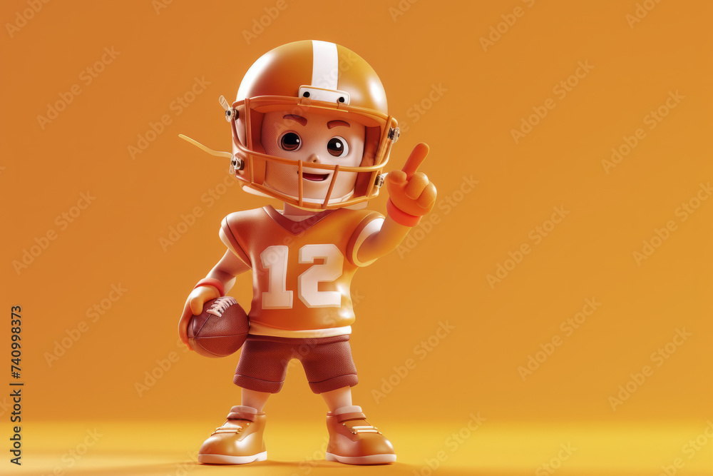 Fototapeta premium An american football 3d character player pointing to the camera. 3D illustration style