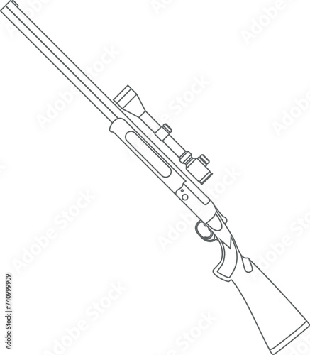 Hunting Rifle with Optical Sight Isolated Outline Icon in Flat Style. Vector Illustration.