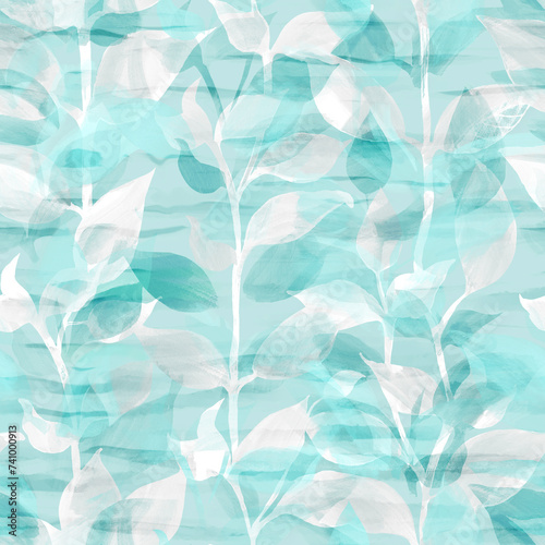 Seamless pattern of branches and leaves. Background for blog, decoration. Design for wallpapers, textiles, fabrics. © Five figs