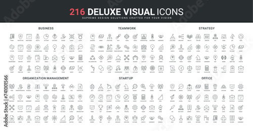 Team management, human resources, business trend analysis line icons set. Effective organization of office work, search for ideas and success of startup strategy thin black symbols vector illustration