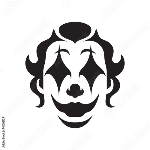 Shadows of Laughter: Clown Face Silhouette Glimpse of Whimsy Silhouetted Clown Playful Darkness Clown's Silhouette Grin.