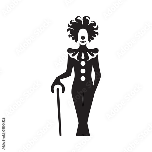 Silhouetted Clown: Full Body Fun,Whimsical Shadows Clown's Full Figure, Playful Darkness Silhouetted Clown in Motion.