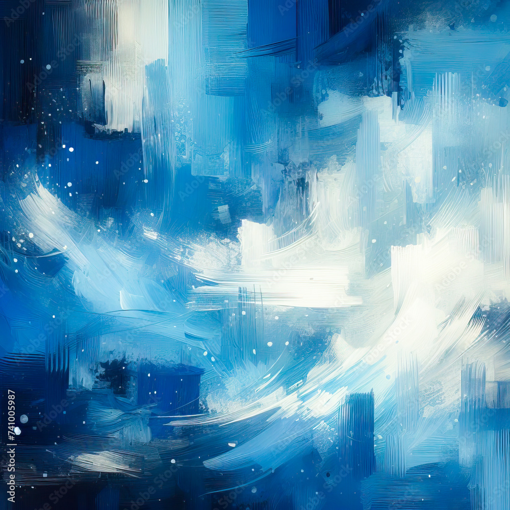 Blue and white background with traces of brush strokes.