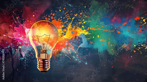 Creative Lightbulb Splash Art - Artistic expression meets innovation in this vibrant lightbulb surrounded by colorful splashes.