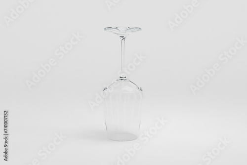 upside down wine glass standing on clean surface isolated on infinite background; 3D rednering