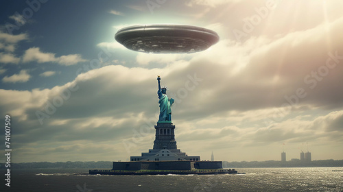 UFO over a city in the USA. ai generated