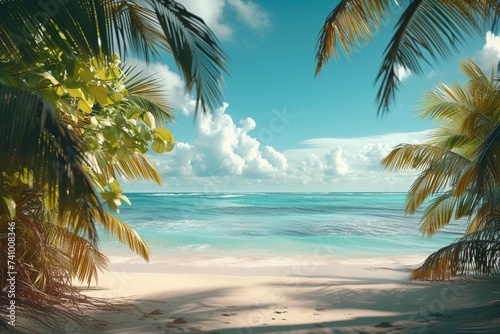 Tropical beach and palm trees,
