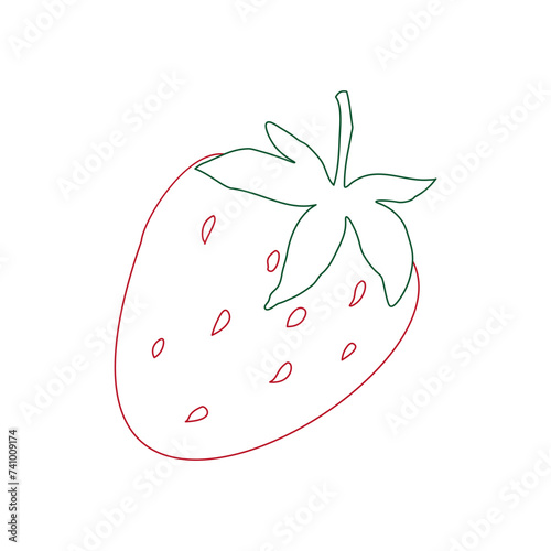 Strawberry line art summer fruit icon, logo, coloring page. Sweet food. Vector hand drawn clip art, isolate on white background