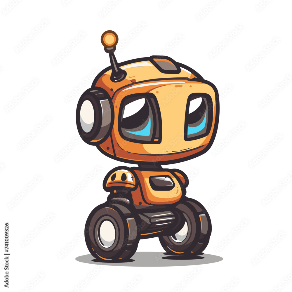 Cartoon robot isolated on white background. Cute vector illustration.