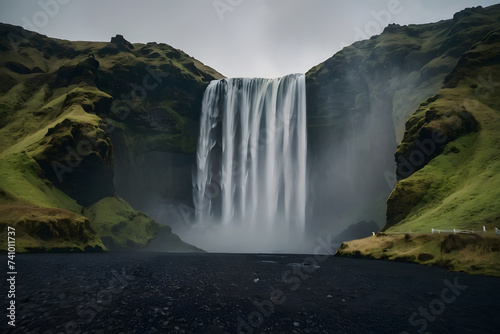 Seljalandsfoss waterfall in Iceland. Generative AI