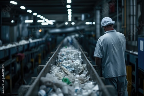 Wallpaper Mural Plastic bottle recycling plant. . Wash and sort plastic. Production Line. waste in a factory. sorter controls Torontodigital.ca