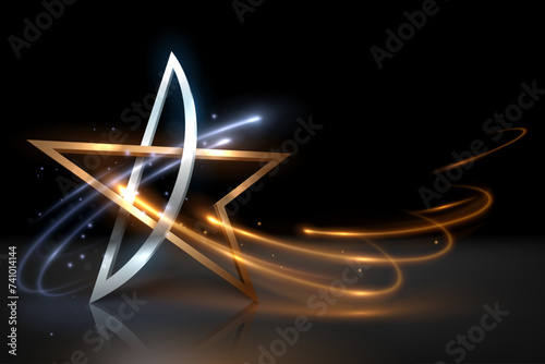 Gold and silver star shape with light effect