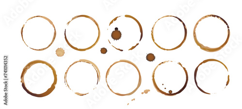 Vector coffee cup stains, Isolated On White Background, tea ring stamps Illustration