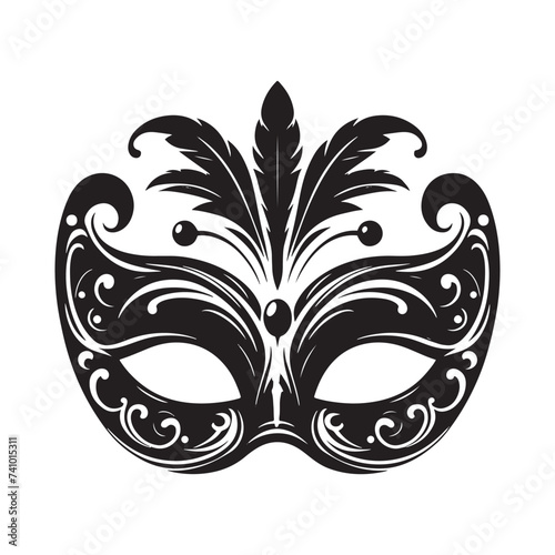 Masked Elegance: Silhouetted Masquerade Mask dorning Face with Intrigue, Mystery, and a Dash of Enigmatic Charm and Allure. Vector masquerade silhouette.