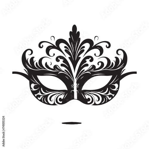 Masked Elegance: Silhouetted Masquerade Mask dorning Face with Intrigue, Mystery, and a Dash of Enigmatic Charm and Allure. Vector masquerade silhouette.