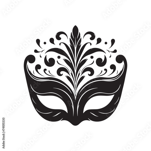 Masked Elegance: Silhouetted Masquerade Mask dorning Face with Intrigue, Mystery, and a Dash of Enigmatic Charm and Allure. Vector masquerade silhouette.
