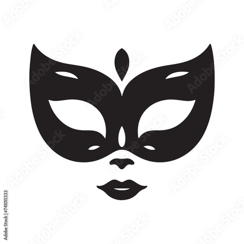 Masked Elegance: Silhouetted Masquerade Mask dorning Face with Intrigue, Mystery, and a Dash of Enigmatic Charm and Allure. Vector masquerade silhouette.