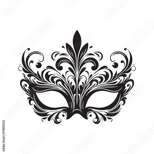 Masked Elegance: Silhouetted Masquerade Mask dorning Face with Intrigue, Mystery, and a Dash of Enigmatic Charm and Allure. Vector masquerade silhouette.
