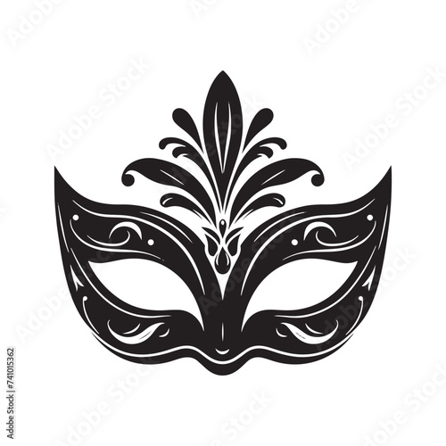 Masked Elegance: Silhouetted Masquerade Mask dorning Face with Intrigue, Mystery, and a Dash of Enigmatic Charm and Allure. Vector masquerade silhouette.
