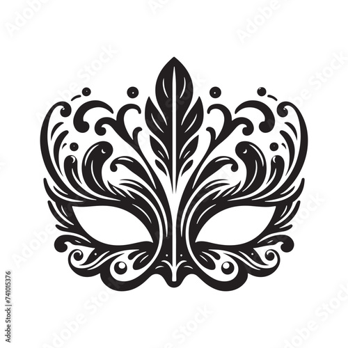 Masked Elegance: Silhouetted Masquerade Mask dorning Face with Intrigue, Mystery, and a Dash of Enigmatic Charm and Allure. Vector masquerade silhouette.