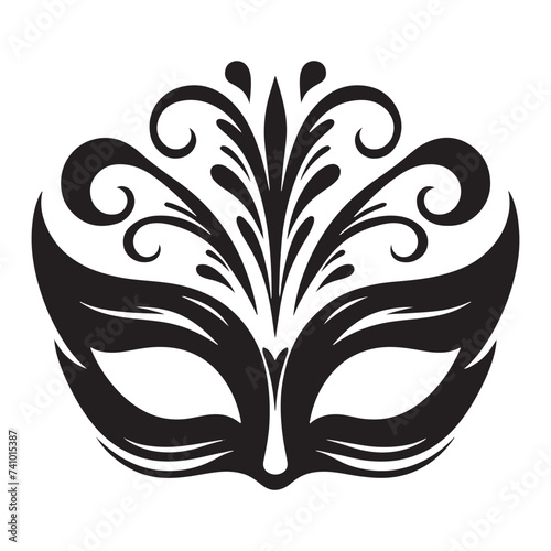 Masked Elegance: Silhouetted Masquerade Mask dorning Face with Intrigue, Mystery, and a Dash of Enigmatic Charm and Allure. Vector masquerade silhouette.
