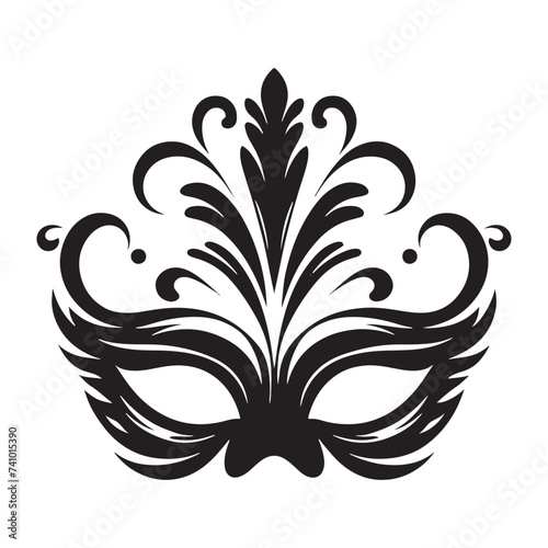 Masked Elegance: Silhouetted Masquerade Mask dorning Face with Intrigue, Mystery, and a Dash of Enigmatic Charm and Allure. Vector masquerade silhouette.