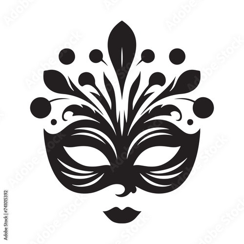 Masked Elegance: Silhouetted Masquerade Mask dorning Face with Intrigue, Mystery, and a Dash of Enigmatic Charm and Allure. Vector masquerade silhouette.