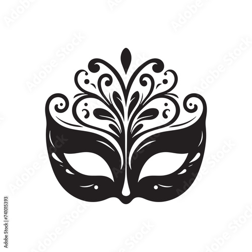 Masked Elegance: Silhouetted Masquerade Mask dorning Face with Intrigue, Mystery, and a Dash of Enigmatic Charm and Allure. Vector masquerade silhouette.