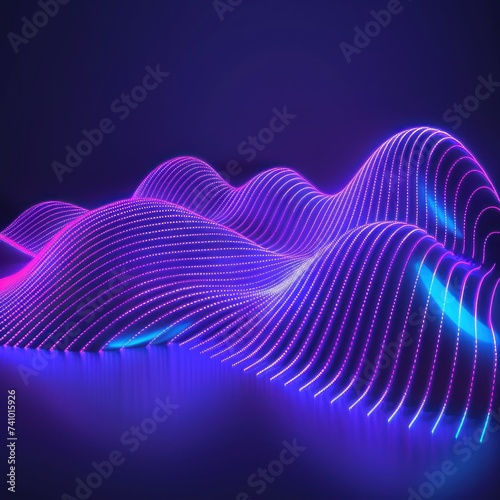 Glowing Blue Neon Wavy Line on Abstract Geometric Background