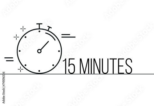 15 minutes timer icon. Stopwatch time sign. Clock symbol vector for time control
