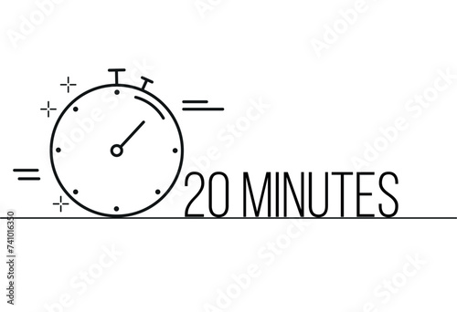 20 minutes timer icon. Stopwatch time sign. Clock symbol vector for time control photo