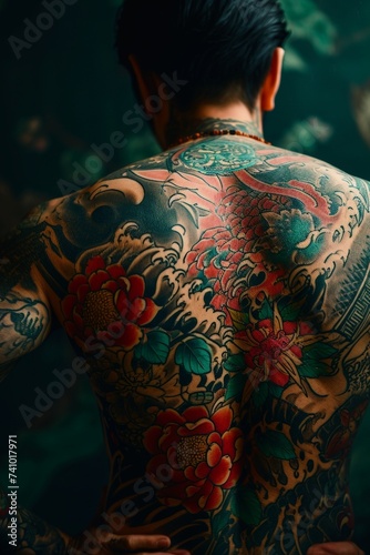 Male Back with Traditional Japanese-Style Tattoos