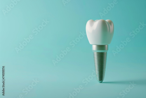 Dental implant on light blue background. Generative AI