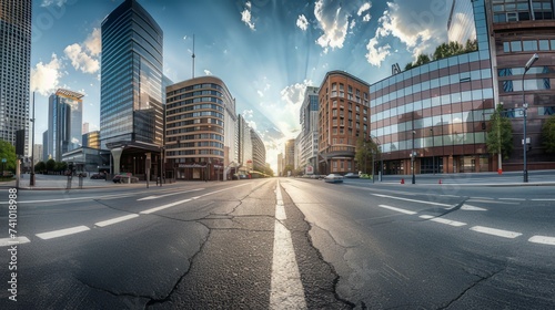asphalt asphalt on the city, in the style of perspective rendering, ricoh ff-9d, light silver, dusan djukaric, panorama, smooth curves, commercial imagery photo